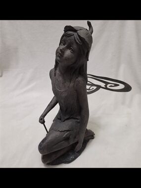 Dark Gray Kneeling Fairy Statue - Home Art